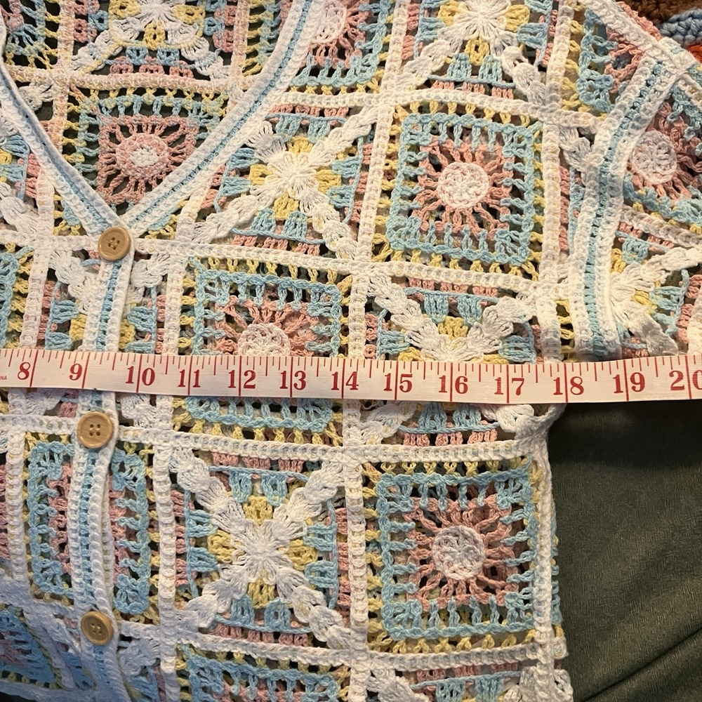 Y2K Cleo Crochet Cardigan Womens S/M Petite‎ Cottagecore Granny Pastel Spring - Picture 6 of 7